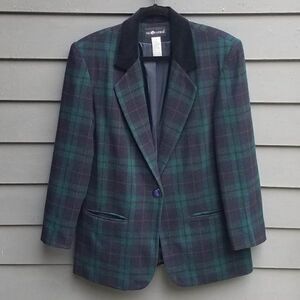Classic Sag Harbor Blue Green Black Plaid Blazer size 10